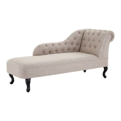 An Image of Trento Chaise Lounge Right Arm In Natural Linen And Stud Details