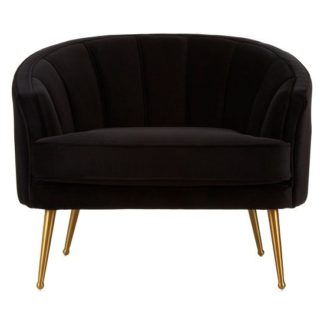 An Image of Dubhe Velvet Tub Chair In Black With Gold Finish Legs