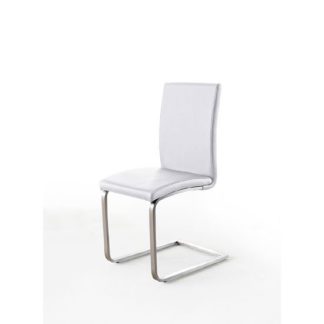 An Image of Pauline White Faux Leather Dining Chair With Chrome Legs