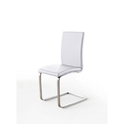 35f78f75c85cf783e485082cc5f94a1b2c442a6b63545100d87ed2c5f109442a.jpg An Image of Pauline White Faux Leather Dining Chair With Chrome Legs