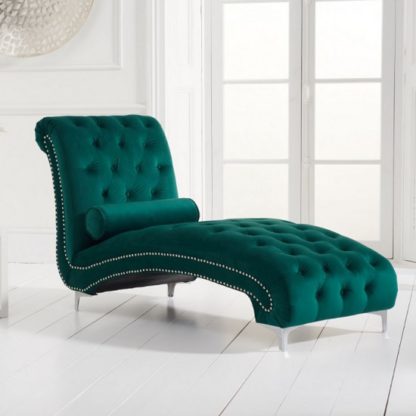 An Image of Mulberry Modern Fabric Lounge Chaise In Green Velvet