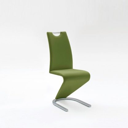 An Image of Amado Dining Chair In Olive Faux Leather With Chrome Base