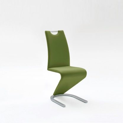 362428afed2d25d99a4a0c4344826035e483fe41e30b5ae12848819585a07aa8.jpg An Image of Amado Dining Chair In Olive Faux Leather With Chrome Base