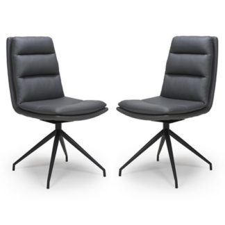 An Image of Nobo Grey Faux Leather Dining Chair In A Pair With Black Legs