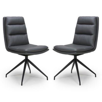 364e264e80620a2b2334d9765a0259276ab206f5c3e1e2783f88816533f6a2d4.jpg An Image of Nobo Grey Faux Leather Dining Chair In A Pair With Black Legs
