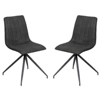 An Image of Isaac Charcoal Faux Leather Dining Chairs In Pair