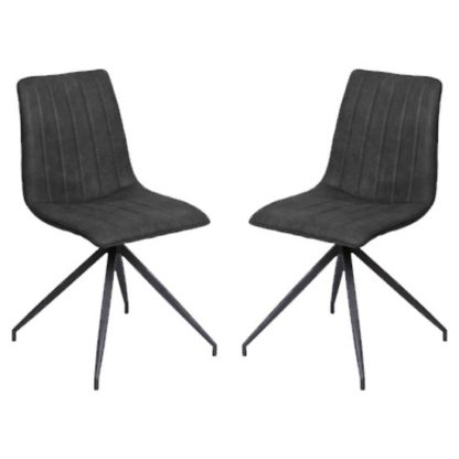 An Image of Isaac Charcoal Faux Leather Dining Chairs In Pair