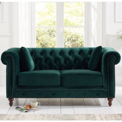 An Image of Mentor Modern Fabric 2 Seater Sofa In Green Plush