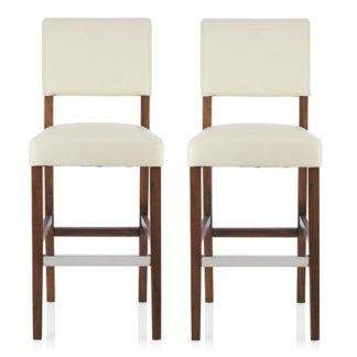 An Image of Vibio Bar Stools In Cream PU With Walnut Legs In A Pair