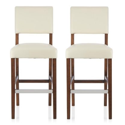 An Image of Vibio Bar Stools In Cream PU With Walnut Legs In A Pair