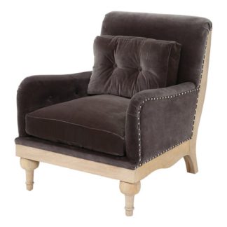 An Image of Limoux Sofa Chair In Light Oak With Dark Grey Velvet