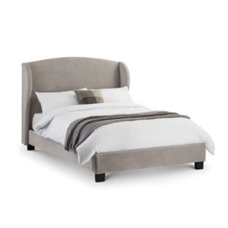 An Image of Salerno Fabric King Size Bed In Light Grey Velvet