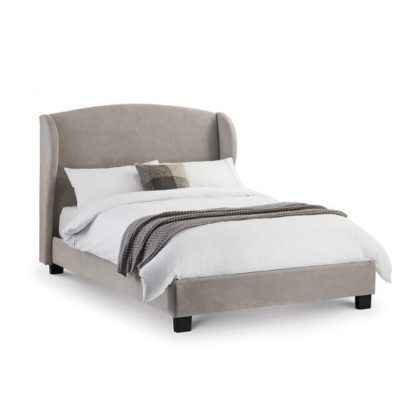36e1d4d1d26d5bef693700c59b3c30d83a99c5cdec0a02accc1881f96e7c5e71.jpg An Image of Salerno Fabric Double Bed In Light Grey Velvet