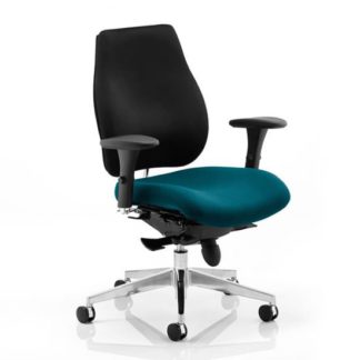 An Image of Chiro Plus Black Back Office Chair With Maringa Teal Seat