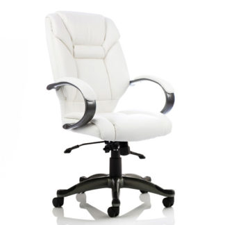 An Image of Galloway Leather Executive Office Chair In White With Arms