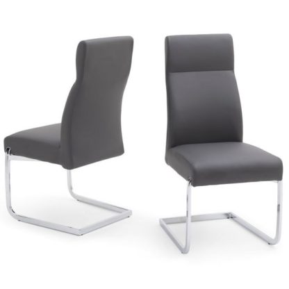 An Image of Swiss Cantilever Dining Chair In Grey Faux Leather In A Pair