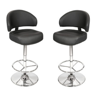 An Image of Casino Black Leather Bar Stool In Pair