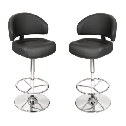 An Image of Casino Black Leather Bar Stool In Pair