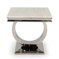An Image of Kesley Marble End Table In Cream With Stainless Steel Base