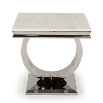 37973cf06384b5ecf9e10424fad8deeff9613f9ab452a01921bfc095540fa6e0.jpg An Image of Kesley Marble End Table In Cream With Stainless Steel Base