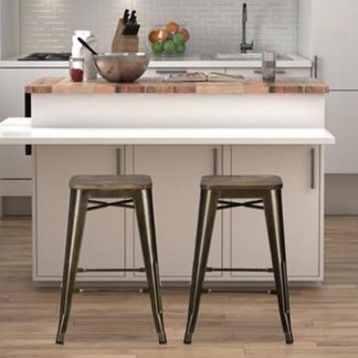 An Image of Fusion Bronze Metal Backless Counter Stool In Pair