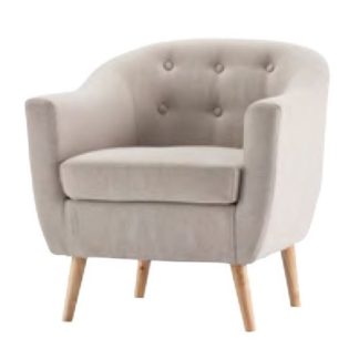 An Image of Morrill Woven Fabric Accent Chair In Natural With Oak Legs