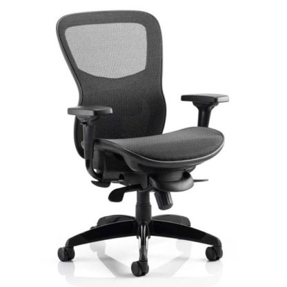 38088af5bc5ca483d2f65501915134f250f714197f58d4e051b15420b9da67f8.jpg An Image of Stealth Shadow Ergo Fabric Office Chair In Black Mesh Seat