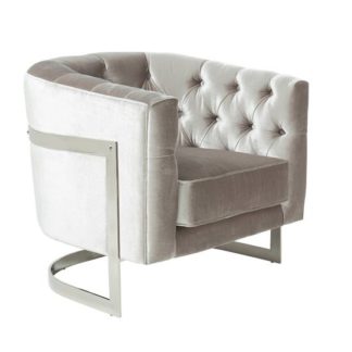 An Image of Lincoln Accent Chair In Grey Velvet And Polished Steel Frame