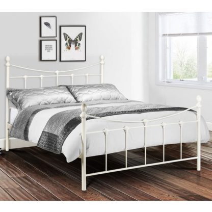 An Image of Rebecca Metal King Size Bed In Stone White