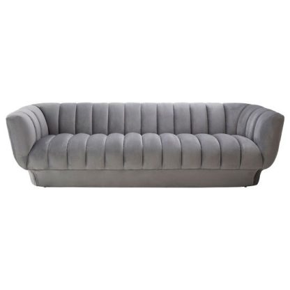 An Image of Sagarmatha Upholstered Fabric Three Seater Sofa In Light Grey
