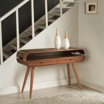 An Image of Marin Console Table In Walnut With Solid Ash Spindle Shape Legs