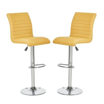 An Image of Ripple Bar Stools In Curry Faux Leather In A Pair