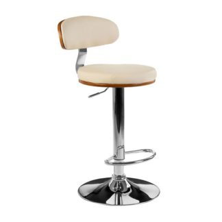 An Image of Crofton Bar Stool In Cream Faux Leather With Chrome Base