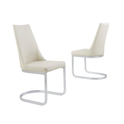 An Image of Roxy Modern Dining Chair In Cream Faux Leather in A Pair