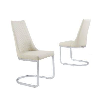 3934592cee0648f000755050316cd7ae8f7631e8787d63bbfd1fc2368782f02d.jpg An Image of Roxy Modern Dining Chair In Cream Faux Leather in A Pair