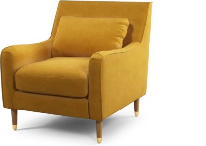 An Image of Content by Terence Conran Oksana Armchair, Plush Tumeric Velvet with Light Wood Brass Leg