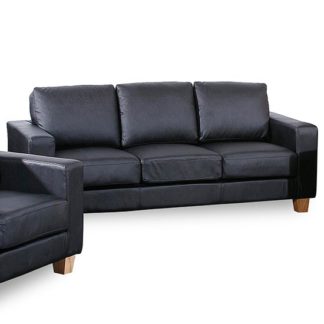 An Image of Wasp PU Leather 3 Seater Sofa In Black