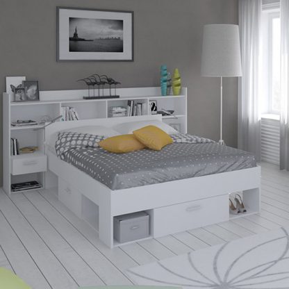 An Image of Chigona Overhead Storage Double Bed In Matt White With Drawers