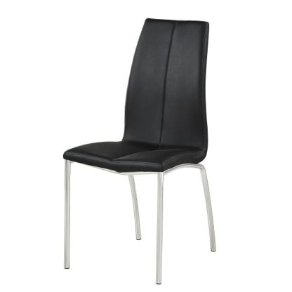 An Image of Opal Dining Chair In Black Faux Leather With Chrome Base