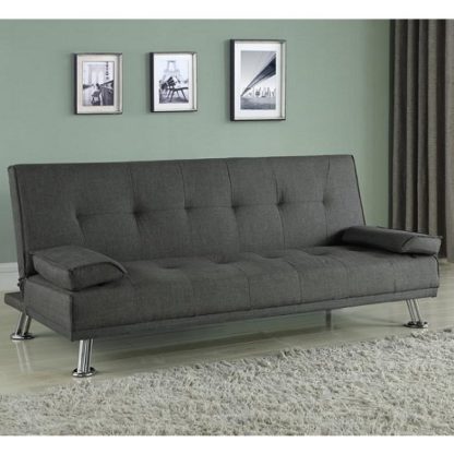 An Image of Carmen Fabric Sofa Bed In Grey With Chrome Legs