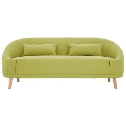 An Image of Errai 3 Seater Linen Sofa In Green With Rubberwood Legs
