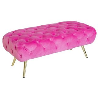 An Image of Galen Fabric Dining Bench In Pink With Gold Metal Legs