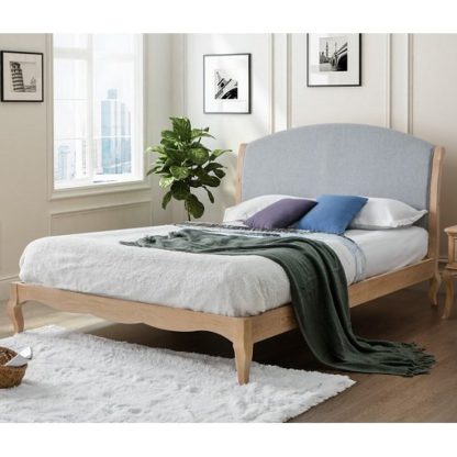 An Image of Antoinette Wooden King Size Bed In Oak And Grey Fabric