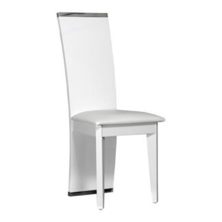 An Image of Smooth White Faux Leather Dining Chair With High Gloss Frame