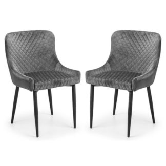 An Image of Luxe Grey Velvet Dining Chair In Pair