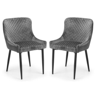 An Image of Luxe Grey Velvet Dining Chair In Pair