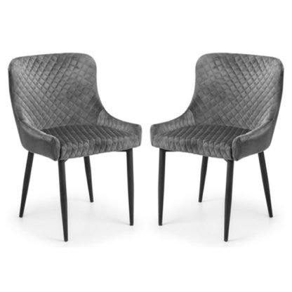 39e23c1a1ed74d2070a1dedb716f5d351ac643be13606f3c05899df2e3c7414b.jpg An Image of Luxe Grey Velvet Dining Chair In Pair