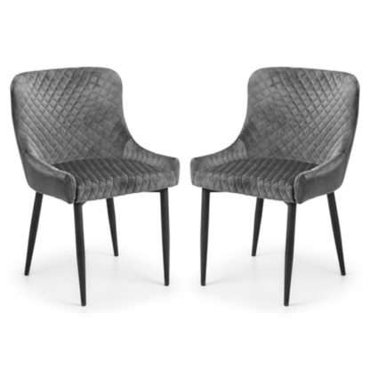 An Image of Luxe Grey Velvet Dining Chair In Pair