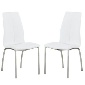 An Image of Opal Dining Chair In White Faux Leather In A Pair