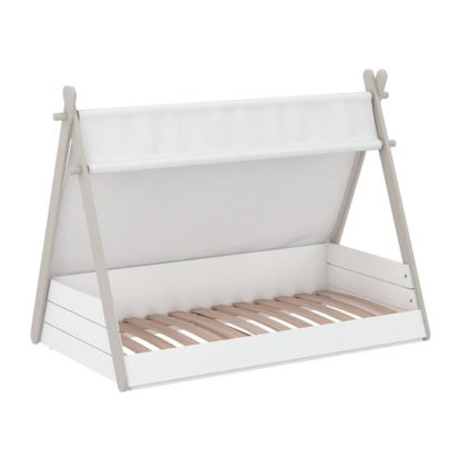 An Image of Irving Wooden Childrens Bed In Pearl White And Taupe